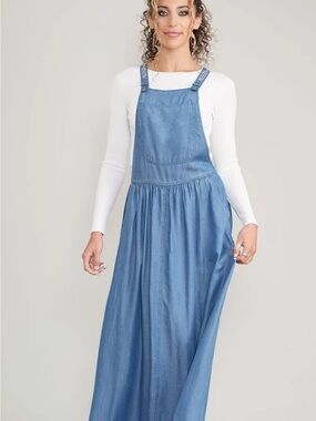 Light Blue Denim Maxi Overall Dress for Women